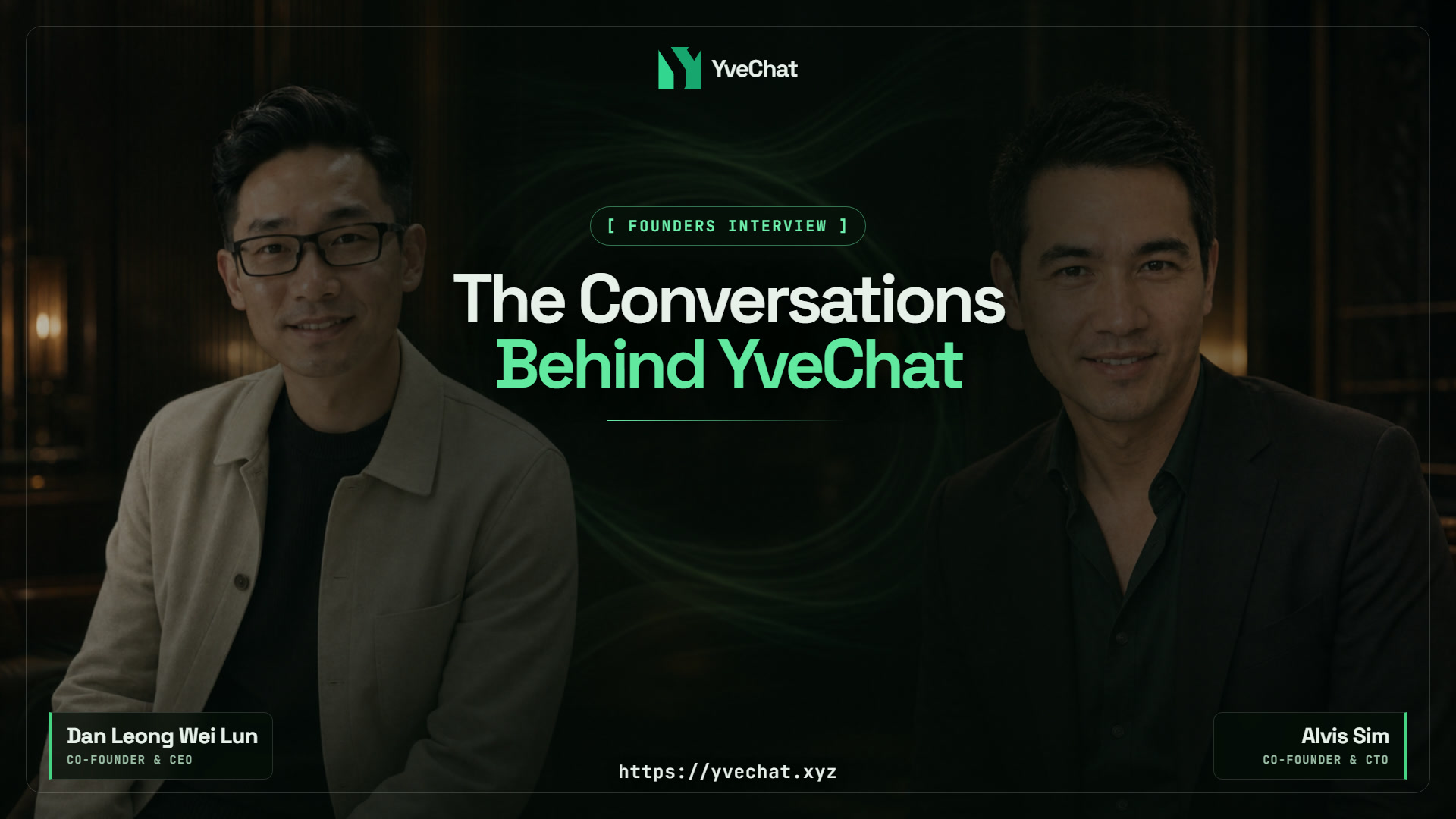 Cover with YveChat Co-Founders Dan Leong and Alvis Sim beside the headline The Conversations Behind YveChat.